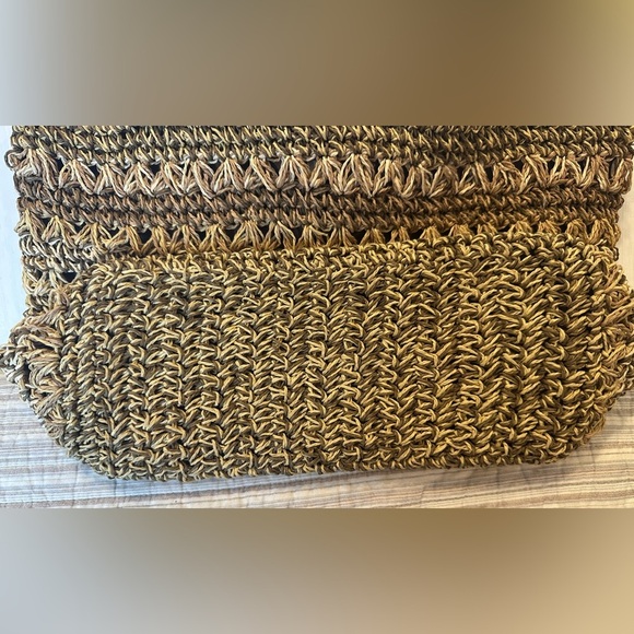 Blue Miami Straw Tote Bag Woven Boho Beach Purse Shell Accent 17”x10” - Picture 7 of 12